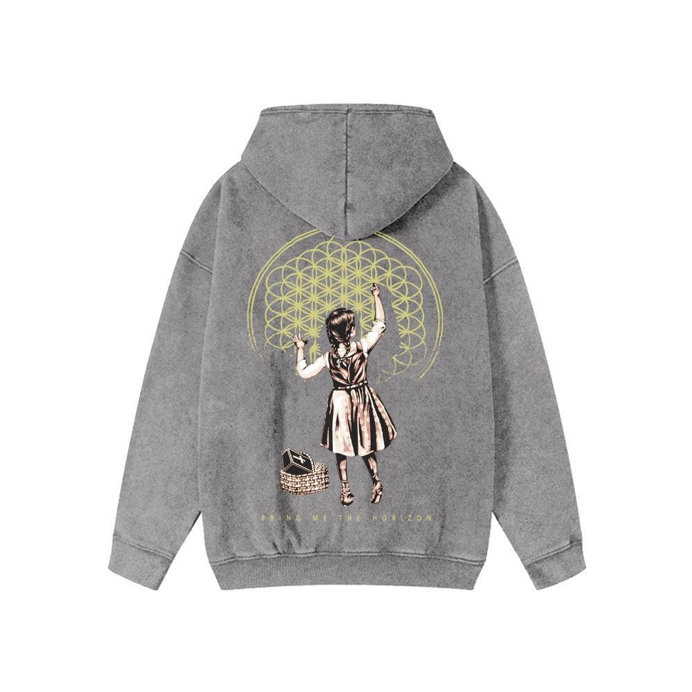 Unisex BMTH Washed Cotton Zipper Hooded Sweatshirt