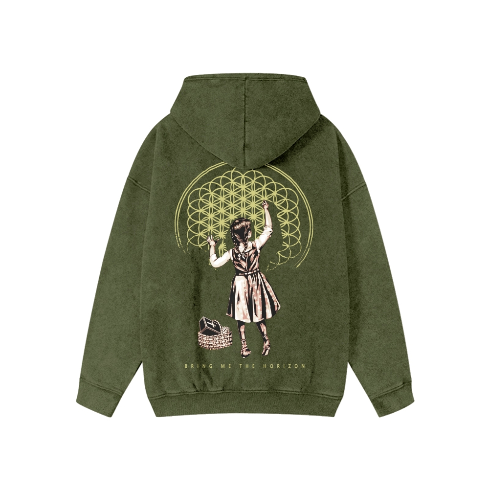 Unisex BMTH Washed Cotton Zipper Hooded Sweatshirt