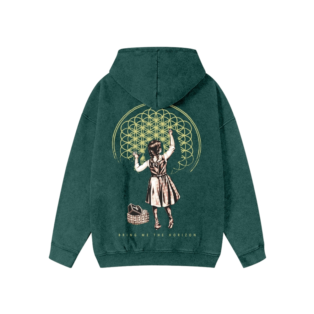 Unisex BMTH Washed Cotton Zipper Hooded Sweatshirt