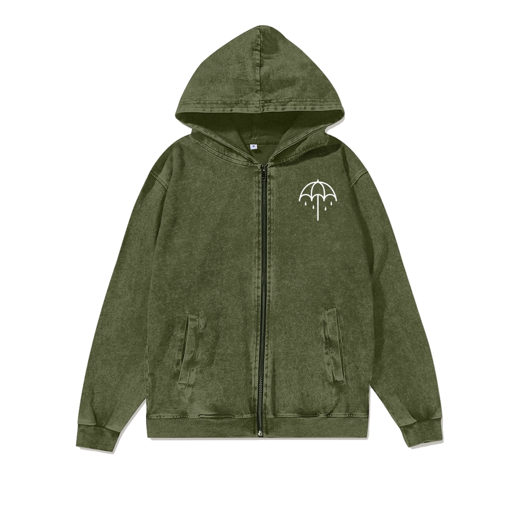 Unisex Washed Cotton Zipper Hooded Sweatshirt