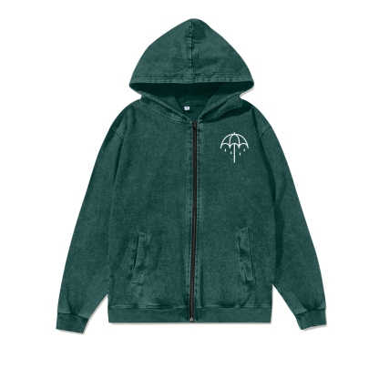 Unisex Washed Cotton Zipper Hooded Sweatshirt