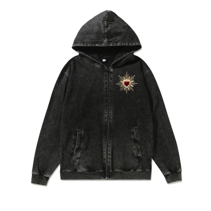 Unisex Holy Mary Washed Cotton Zipper Hooded Sweatshirt