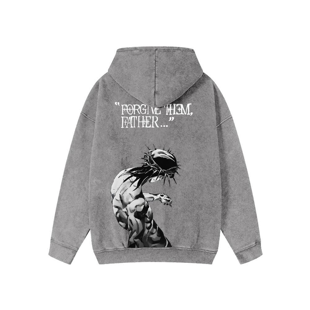 Unisex  Forgive Them Father Washed Cotton Zipper Hooded Sweatshirt