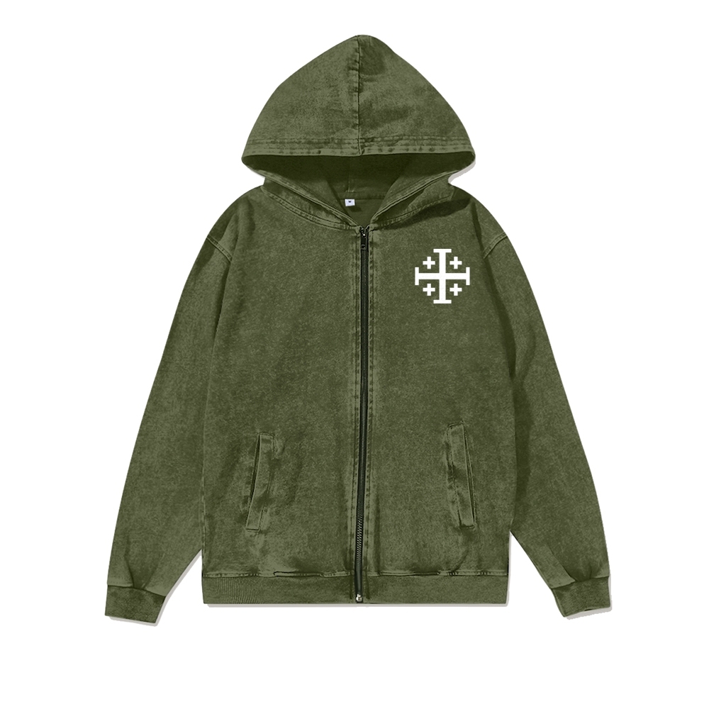 Unisex Baldwin IV Washed Cotton Zipper Hooded Sweatshirt