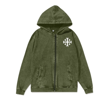 Unisex Baldwin IV Washed Cotton Zipper Hooded Sweatshirt