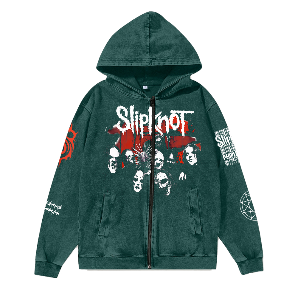 Unisex Vintage SlipKnot Band Washed Cotton Zipper Hooded Sweatshirt