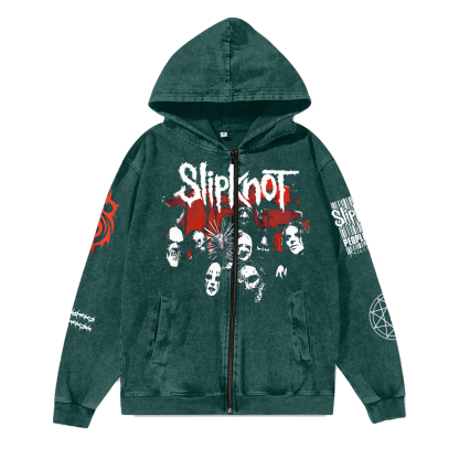 Unisex Vintage SlipKnot Band Washed Cotton Zipper Hooded Sweatshirt