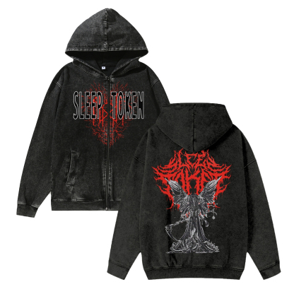 Unisex Sleep Token Washed Cotton Zipper Hooded Sweatshirt