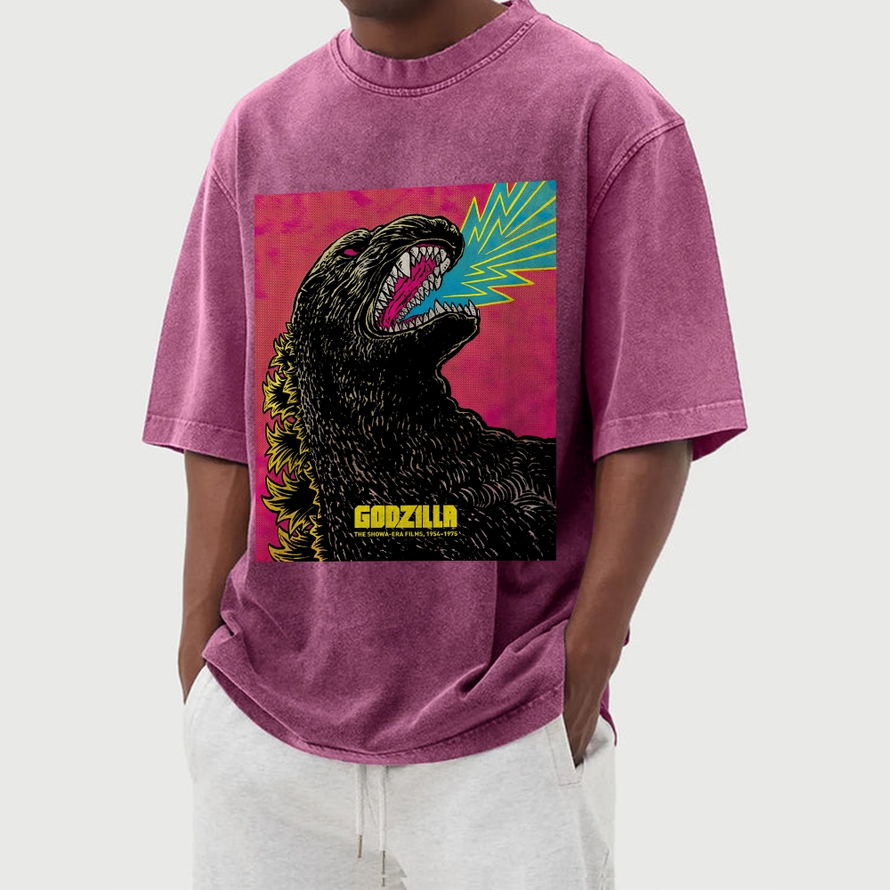 The Angry Godzilla Pattern Washed Vintage Short Sleeves T-Shirt
