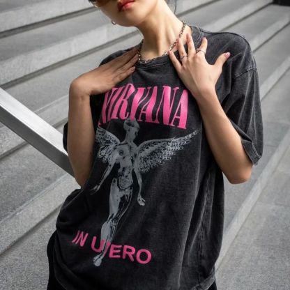 Vintage Nirvana Band Rock Prints Washed Distressed T-Shirt