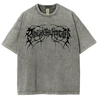 "Bring Me The Horizon" Black Metal Genexis Print Washed T-Shirt