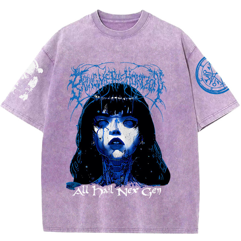 "Bring Me The Horizo" Print Washed Short-Sleeved T-Shirt