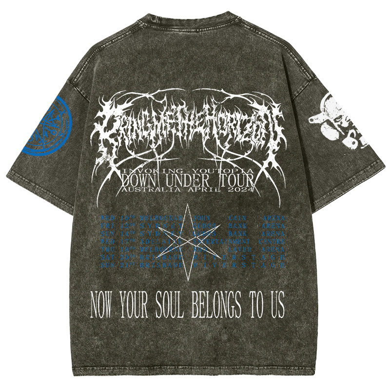 "Bring Me The Horizo" Print Washed Short-Sleeved T-Shirt