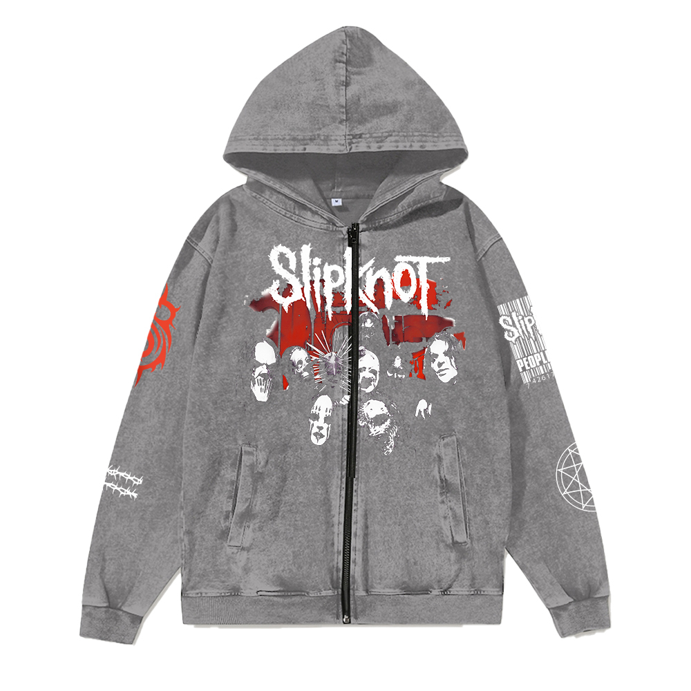 Unisex Vintage SlipKnot Band Washed Cotton Zipper Hooded Sweatshirt