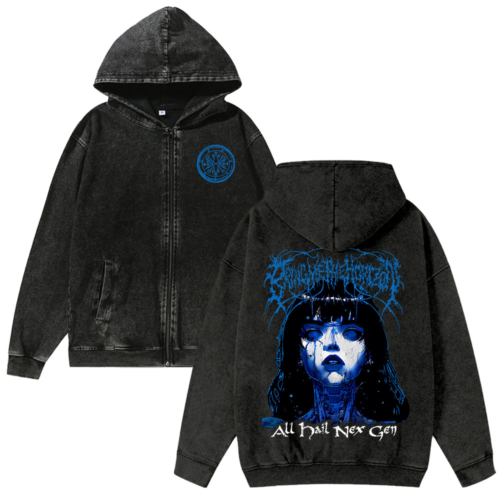 Unisex BMTH Washed Cotton Zipper Hooded Sweatshirt