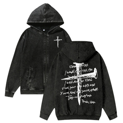 Unisex Faith In The Cross Washed Cotton Zipper Hooded Sweatshirt