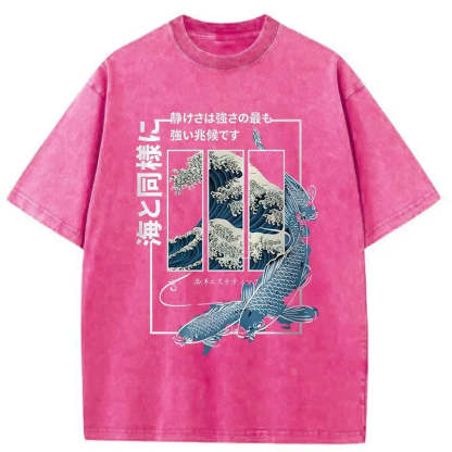 Ukiyoe Waves And Fish Washed Vintage T-Shirt