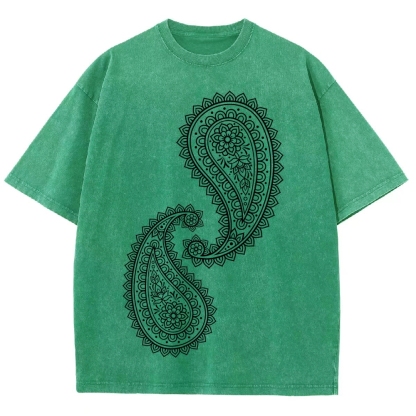 Paisley Pattern Washed Vintage Short Sleeves T-Shirt