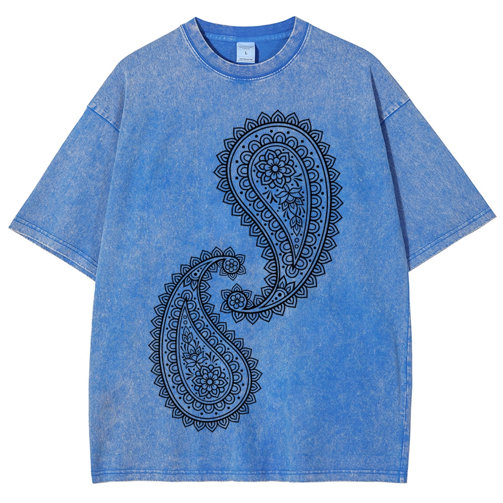 Paisley Pattern Washed Vintage Short Sleeves T-Shirt