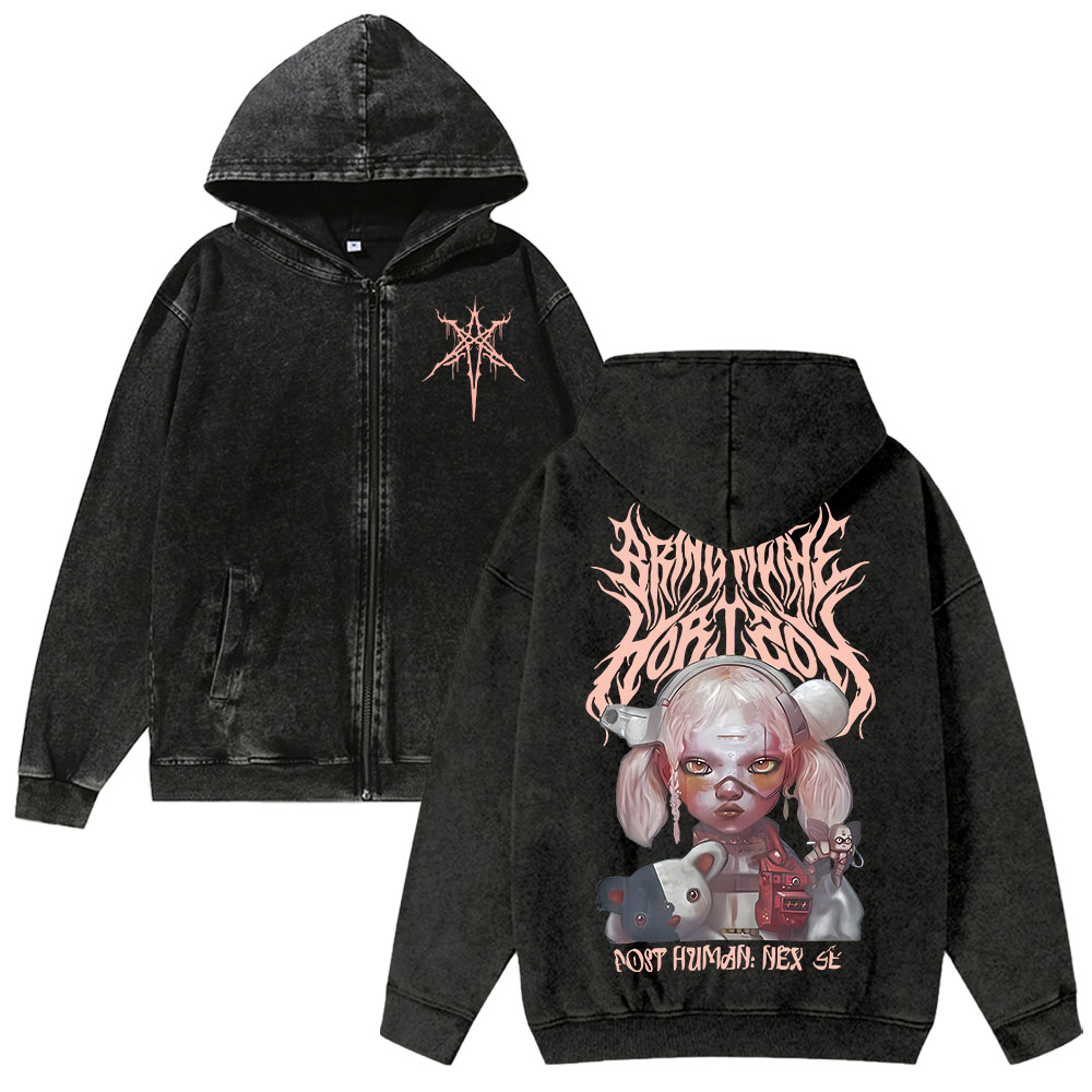 Unisex BMTH Washed Cotton Zipper Hooded Sweatshirt