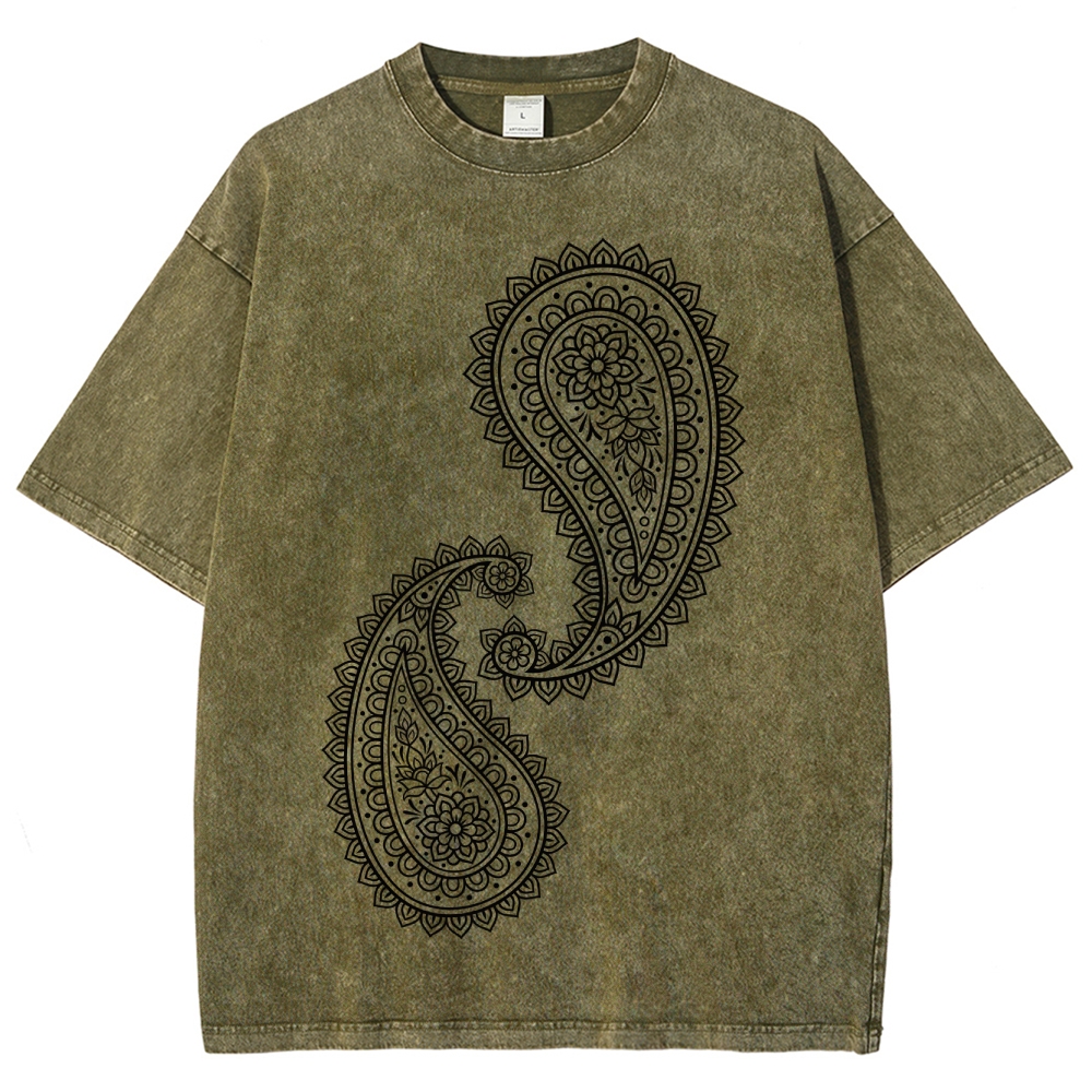 Paisley Pattern Washed Vintage Short Sleeves T-Shirt