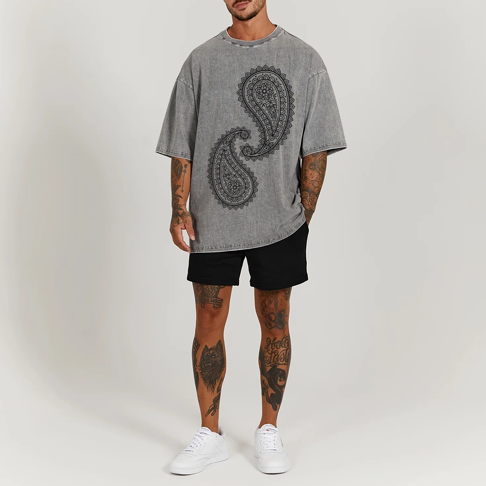 Paisley Pattern Washed Vintage Short Sleeves T-Shirt