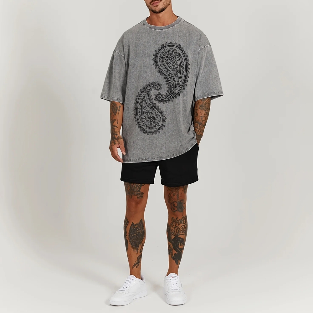 Paisley Pattern Washed Vintage Short Sleeves T-Shirt