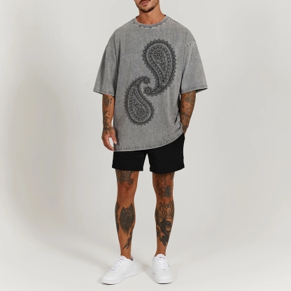 Paisley Pattern Washed Vintage Short Sleeves T-Shirt