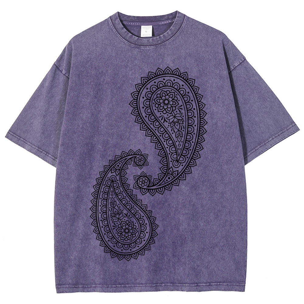 Paisley Pattern Washed Vintage Short Sleeves T-Shirt