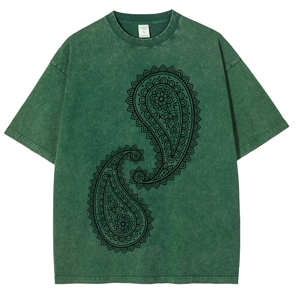 Paisley Pattern Washed Vintage Short Sleeves T-Shirt