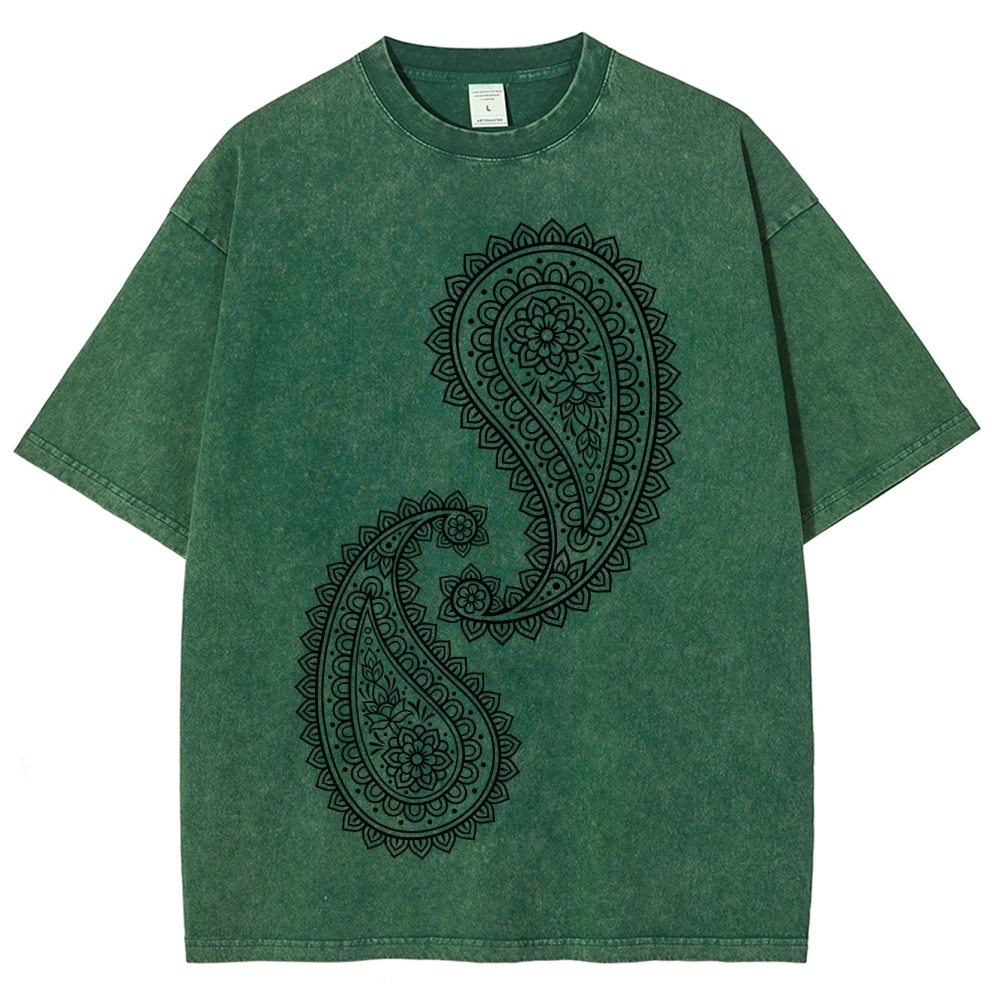Paisley Pattern Washed Vintage Short Sleeves T-Shirt