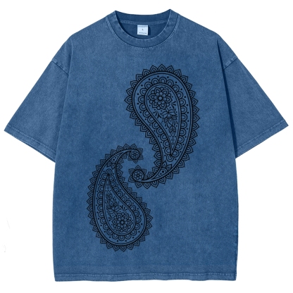 Paisley Pattern Washed Vintage Short Sleeves T-Shirt