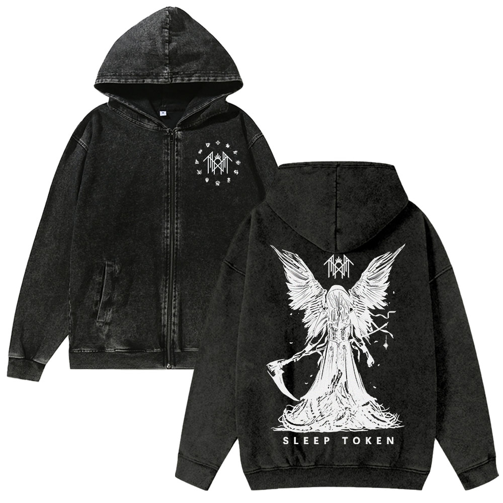  Washed Cotton Zipper Hooded Hoodie