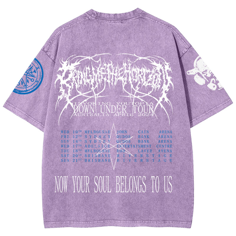 "Bring Me The Horizo" Print Washed Short-Sleeved T-Shirt