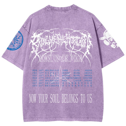 "Bring Me The Horizo" Print Washed Short-Sleeved T-Shirt