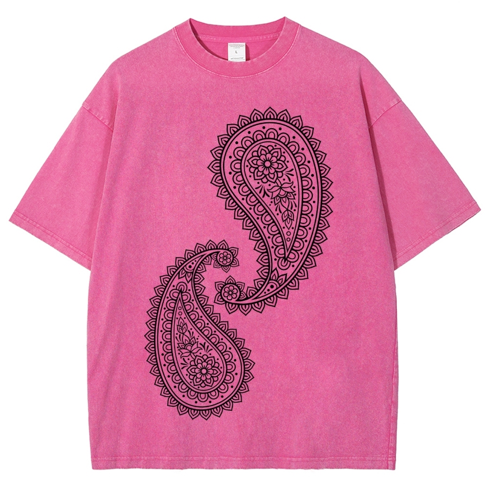 Paisley Pattern Washed Vintage Short Sleeves T-Shirt