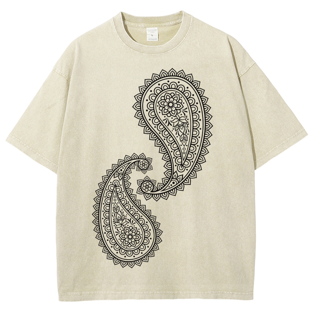 Paisley Pattern Washed Vintage Short Sleeves T-Shirt