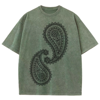 Paisley Pattern Washed Vintage Short Sleeves T-Shirt