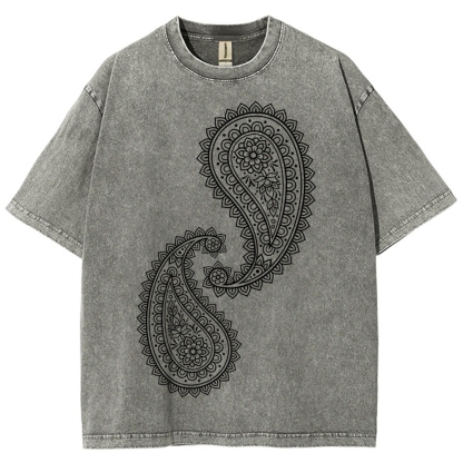 Paisley Pattern Washed Vintage Short Sleeves T-Shirt
