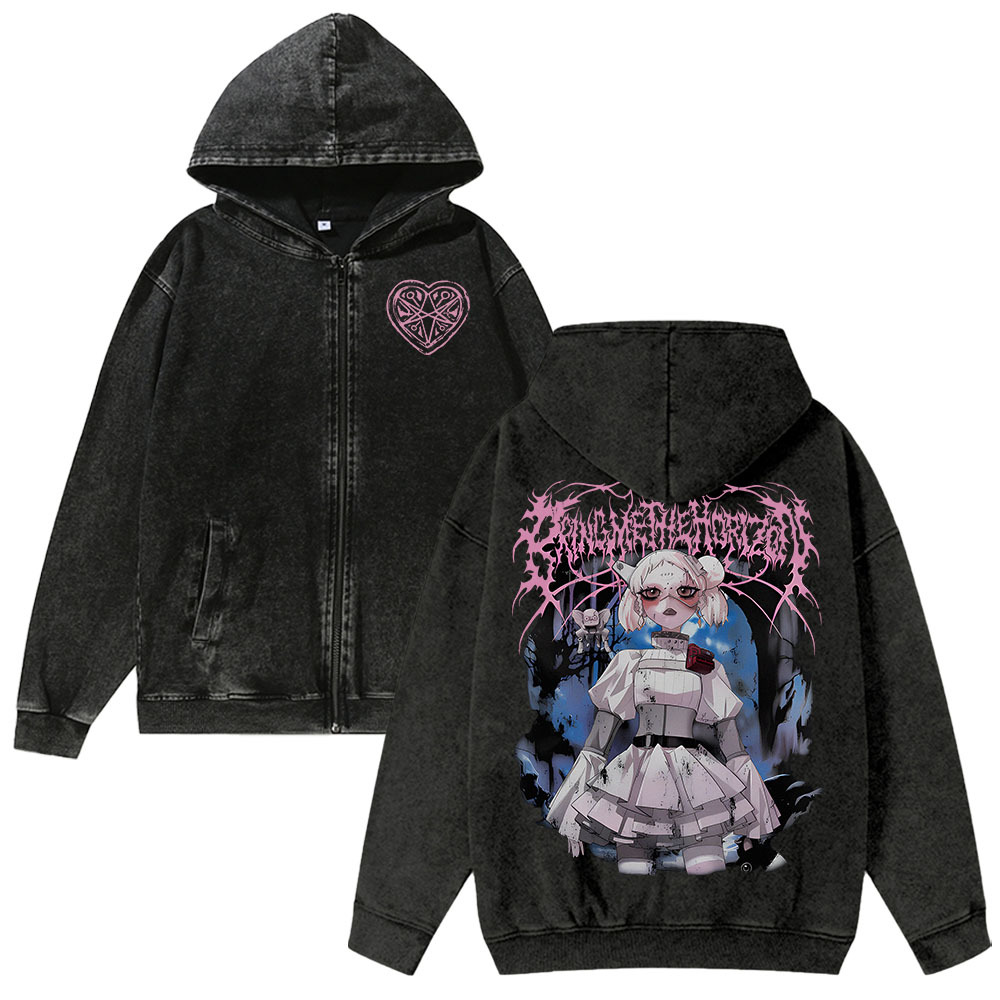 Unisex BMTH Washed Cotton Zipper Hooded Sweatshirt