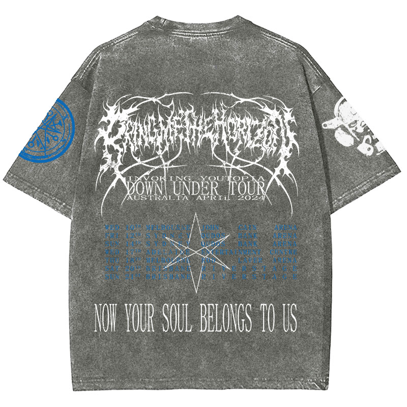 "Bring Me The Horizo" Print Washed Short-Sleeved T-Shirt