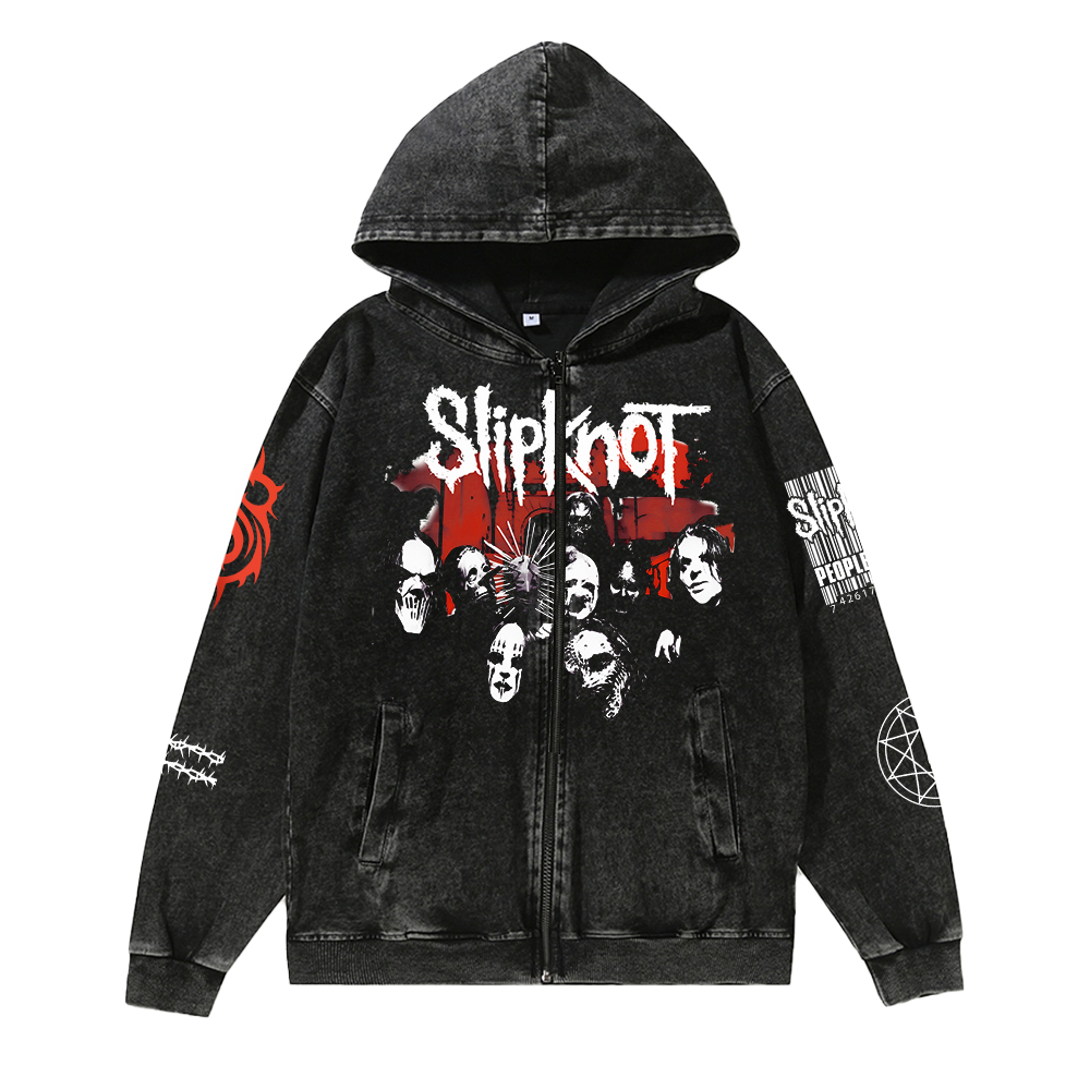 Unisex Vintage SlipKnot Band Washed Cotton Zipper Hooded Sweatshirt