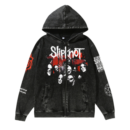 Unisex Vintage SlipKnot Band Washed Cotton Zipper Hooded Sweatshirt