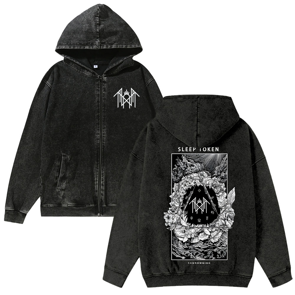  Washed Cotton Zipper Hooded Hoodie