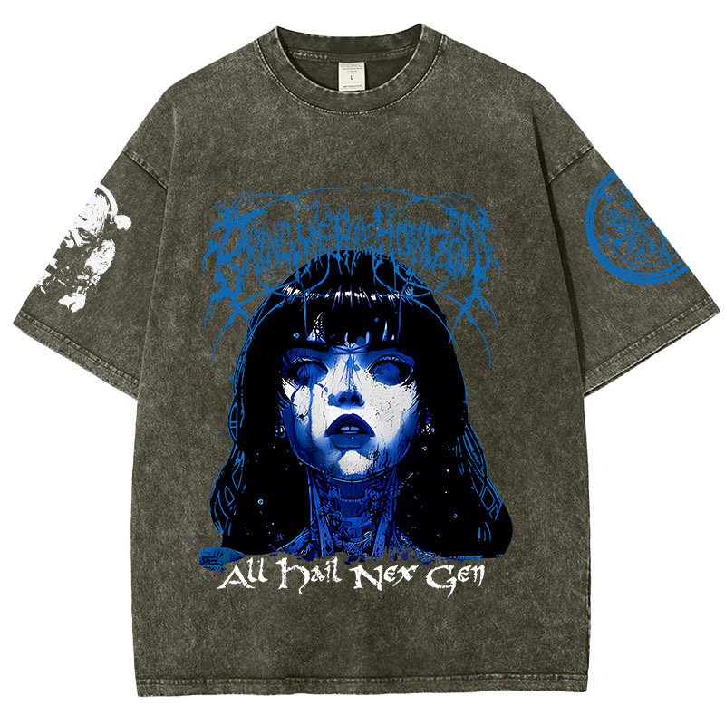 "Bring Me The Horizo" Print Washed Short-Sleeved T-Shirt