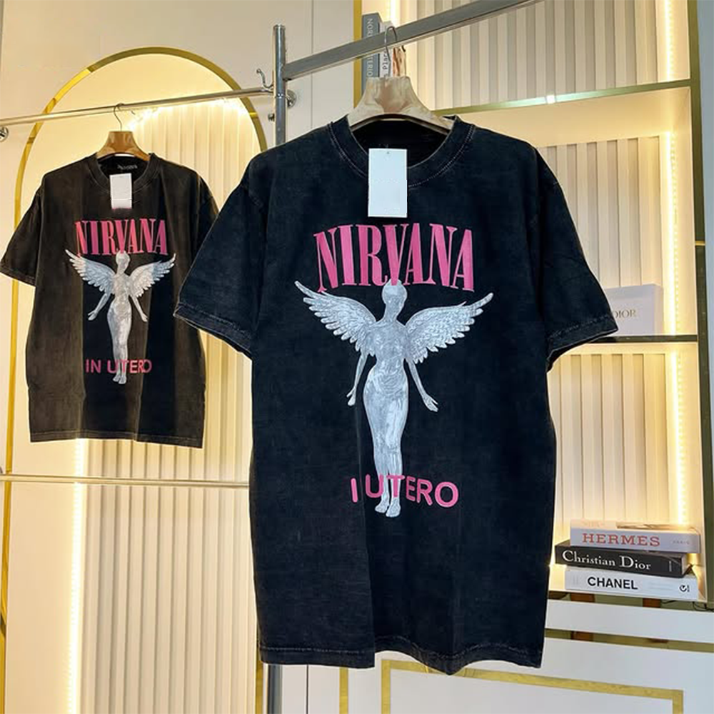 Vintage Nirvana Band Rock Prints Washed Distressed T-Shirt