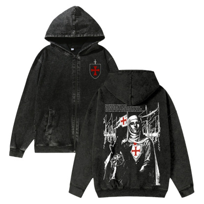 Unisex Baldwin IV Washed Cotton Zipper Hooded Sweatshirt