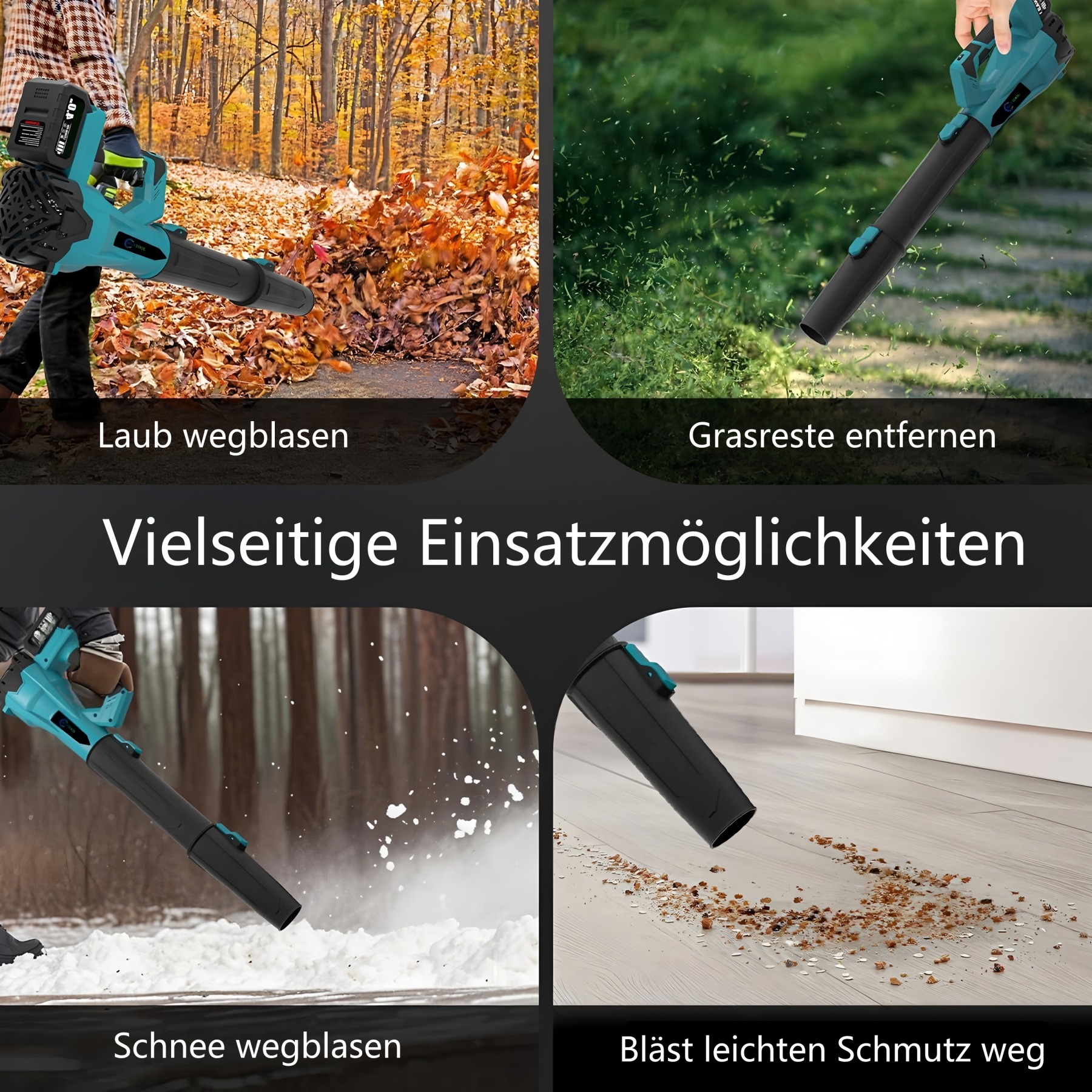 21V kabelloser 6-Stufen-Laubbläser: Für die schnelle und effektive Reinigung von Garten & Terrasse – inkl. 2 Akkus.