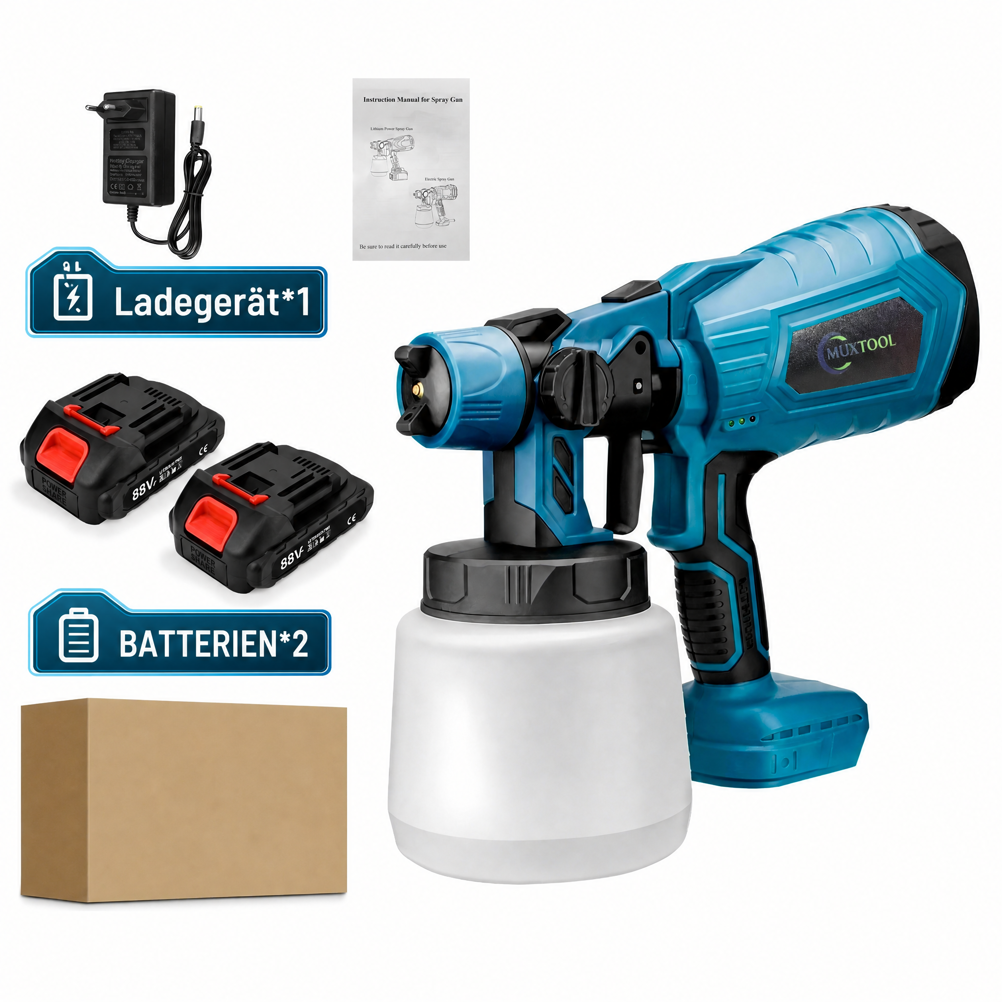 Kabellose Sprühpistole mit 2 Akkus – ideal für DIY-Malarbeiten an Haus, Möbeln & Zaun.