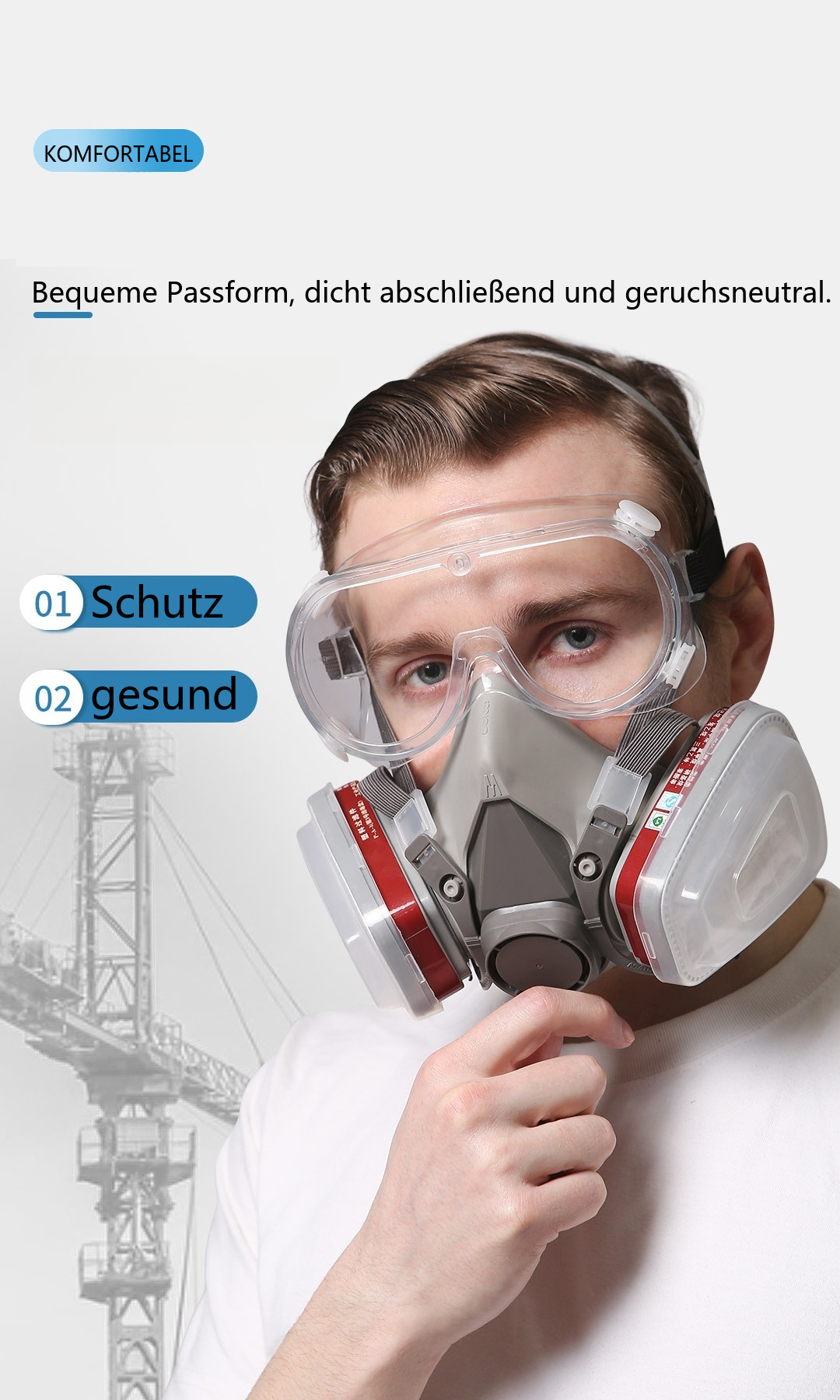 Wiederverwendbare Halbmaske mit Schutzbrille – Schutz vor Dämpfen, Chemikalien und Staub beim Malen, Schweißen und in der Holzbearbeitung